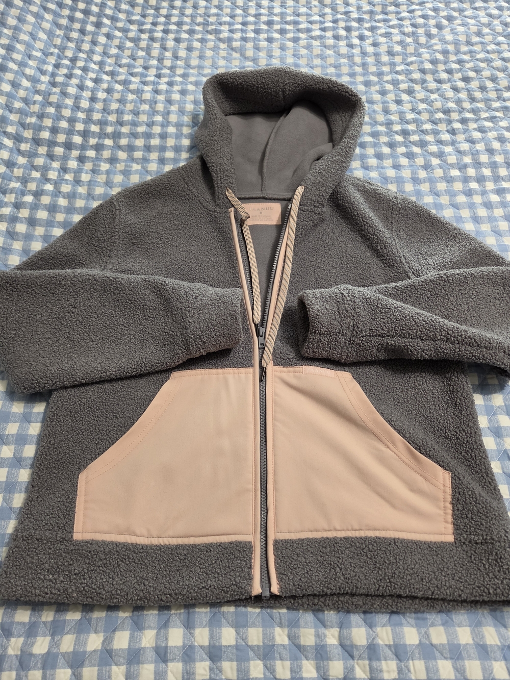 Jaanuu Charcoal Sherpa Jacket with Pink Pockets